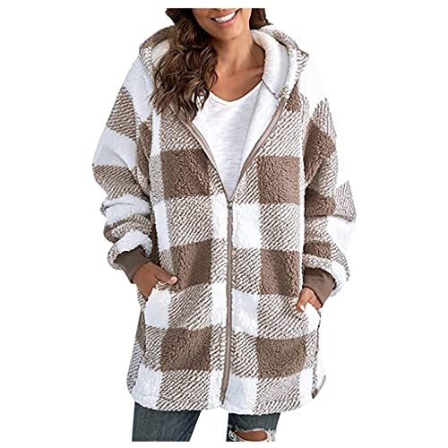 Fleecejacke Damen,Wickelcardigan Regenjacke Wasserdicht Atmungsaktiv Decathlon Jacke Kurzer Cardigan Jacken Sale Winter Wollfleece Jacke Strickjacken Für Mollige Frauen Modische(2-Khaki,M) von Generic