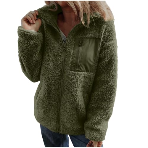 Fleecejacke Damen Dünn Leicht Ohne Kapuze - Plüschjacke Mit Reißverschluss Langarm Sweatjacke Flausching Teddyjacke Revers Übergangsjacke Oversized Y2K Winterjacke College Sportjacke von Generic