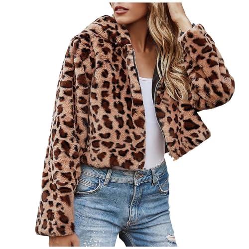 Fleecejacke Damen Kunstpelz Jacke Mantel Damen Elegant Leopard Plüsch Mantel Sexy Leopard Winterjacke Warme Fellmantel Umlegekragen Langarm Fleece Pelzmantel Übergangsjacke Wintermantel mit Kapuze 11 von Generic