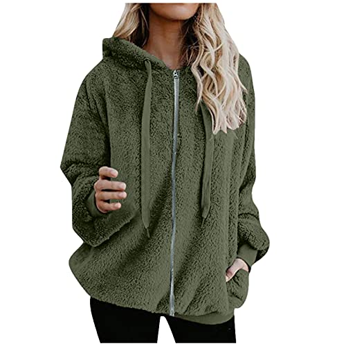 Fleecejacke Damen Lang Winterparka Frauen Übergang Warm Winter Plüschjacke Fleecemantel Kapuzenjacke Leicht Übergangsjacke Fleecejacke Gefüttert Fahrrads von Generic