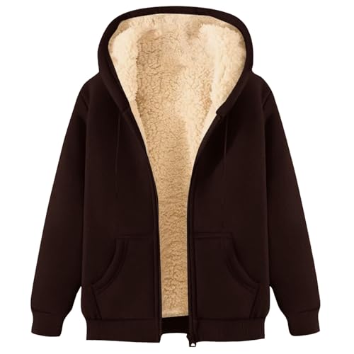 Fleecejacke Damen Mit Kapuze Warm Fleece Jacke Winterjacke Kapuzenpullover Kuscheljacke Flauschig Winter Dicke Outdoor Plüschjacke Kuschelig Sweatjacke mit ReißVerschluss 19 Coffee L von Generic
