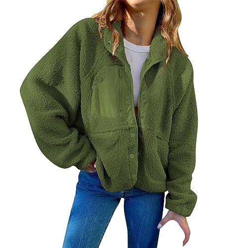 Fleecejacke Damen Ohne Kapuze - Übergangsjacke Teddy Kurz Plüschjacke Leicht Winddicht Wintermantel Einfarbig Laufjacke Sportlich College Jacke Oversize Sweatjacke Mit Reverskragen von Generic