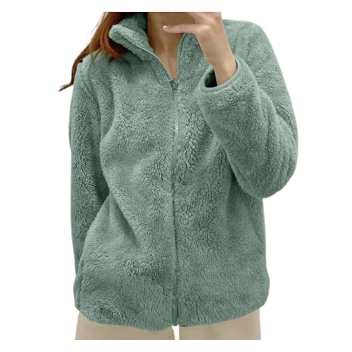 Fleecejacke Damen Teddyjacke Mit Kapuze Teddy Fleece Übergangsjacke Plüschjacke Thermo Reißverschluss Fleecepullover Flauschige Kuschelige Strickfleecejacke Sweatjacke von Generic
