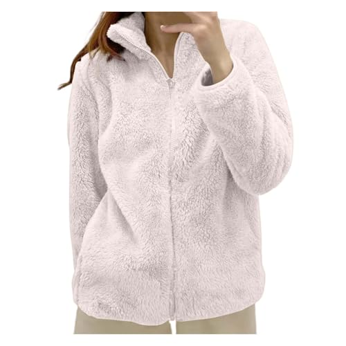 Fleecejacke Damen Teddyjacke Mit Kapuze Teddy Fleece Übergangsjacke Plüschjacke Thermo Reißverschluss Fleecepullover Flauschige Kuschelige Strickfleecejacke Sweatjacke von Generic