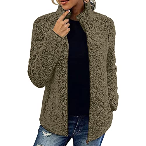 Fleecejacke Damen Winter Lang Karierte Drucken Cardigan Plüschjacke Plüschmantel Revers Lange Ärmel Wintermantel Winterjacke Fleece Jacken Damenjacken Teddyjacke für Frauen(M Grün,XXL) von Generic