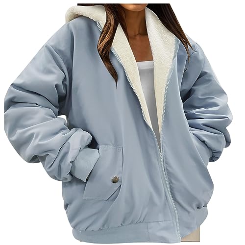 Fleecejacke Damen Winterjacke Damen Teddy Fleece Mantel Warm Gefüttert Winter Kapuzenpullover Plüschjacke Hoodie Jacke Cardigan Kapuzenjacke mit Taschen (Blue-1, XL) von Generic