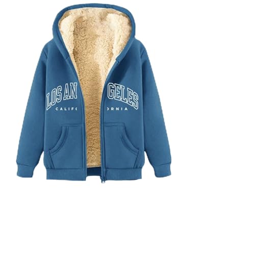 Fleecejacke Damen mit Kapuze Outdoor Warme Winterjacke mit Teddyfutter Elegant Los Angeles Zipper Hoodie Große Größen Lockere Übergangsjacke Lässige Bequeme Plüschjacke Wintermantel von Generic