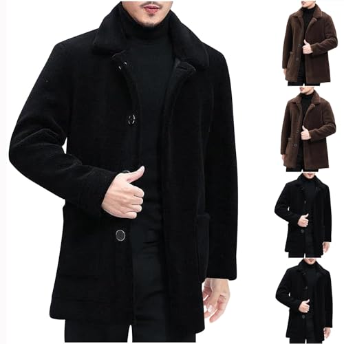 Fleecejacke Herren Teddyfleece Jacke Oversize Winterjacke Vintage Teddyjacke Fleece Felljacke mit Stehkragen Teddy Herren-Jacken Lang Locke Faserpelzjacke Warehouse Deal Schwarz 4XL von Generic