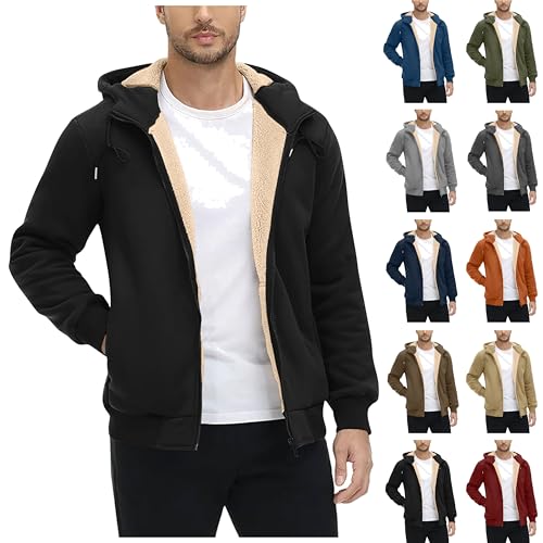 Fleecejacke Herren Teddyfleece Sweatjacke Warm Fleece Winterjacke Reißverschluss Hoodie Winter Teddyjacke Sweatshirt Jacke Slim Fit Kapuzenjacke Sherpa-gefütterte Übergangsjacke Übergroße Mantel von Generic