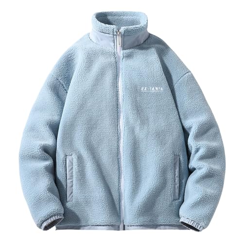 Fleecejacke Herren Warm Winter Sherpa Jacke Patchwork Teddyfleece Jacke Oberbekleidung Teddy Fleece mit Stehkragen Winterjacke mit durchgehendem Reißverschluss Plüschjacke von Generic