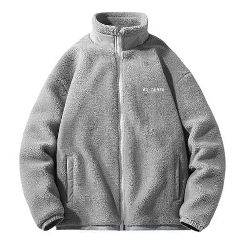 Fleecejacke Herren Warm Winter Sherpa Jacke Patchwork Teddyfleece Jacke Oberbekleidung Teddy Fleece mit Stehkragen Winterjacke mit durchgehendem Reißverschluss Plüschjacke von Generic