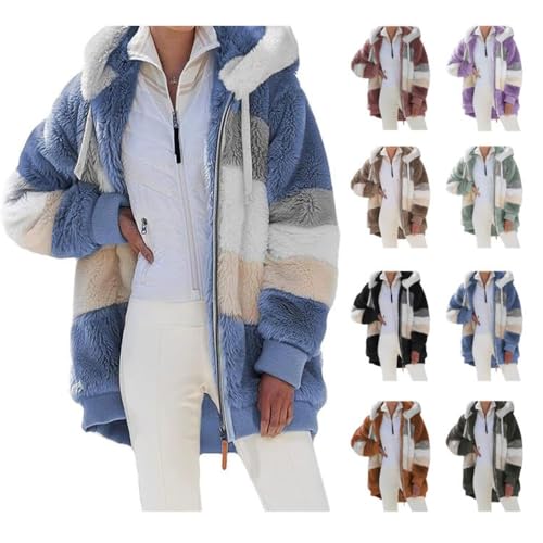 Fleecejacke Hoodie Damen Kapuzenpullover Teddy Fleecejacke Mantel Warm Gefüttert Winter Oberteile Flauschig Plüschjacke Sweatshirt mit Kapuze und Taschen Reißverschluss Winterjacke Oversize von Generic