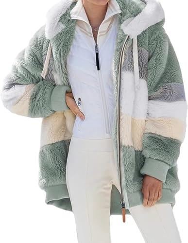 Fleecejacke Hoodie Damen Kapuzenpullover Teddy Fleecejacke Mantel Warm Gefüttert Winter Oberteile Flauschig Plüschjacke Sweatshirt mit Kapuze und Taschen Reißverschluss Winterjacke Oversize von Generic