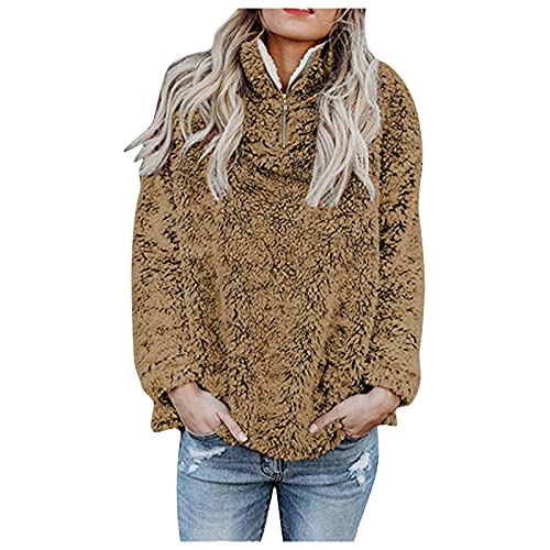 Fleecepullover Damen Pullover Fleecepullover Langarm Revers Sweatshirt Frauen Teddy Pulli Herbst Winter Warm Sweater mit Reißverschluss Lässige Oberteil Tops von Generic