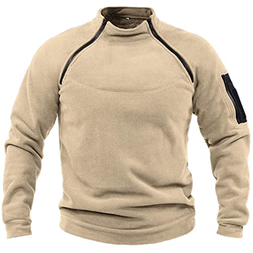 Fleecepullover Herren Militär Outdoor Fleecejacke Warme Tactical Combat Fleece Pullover Taktische Jacke Fleece Jacket Winterpullover Sport Jumper Tops Army Winddichte Pullover Khaki XXL von Generic