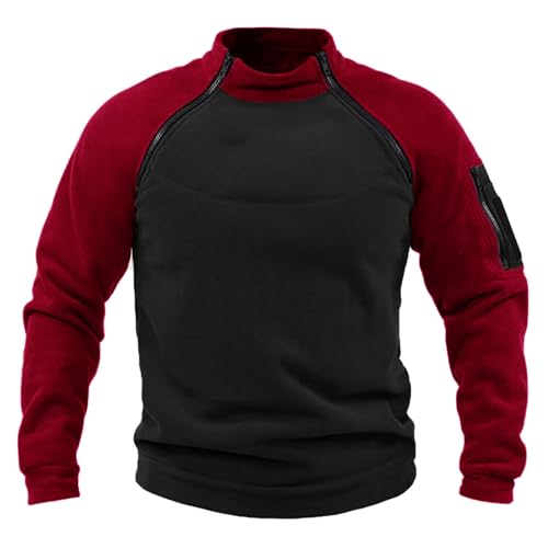Fleecepullover Herren Militär Outdoor Fleecejacke Warme Tactical Combat Fleece Pullover Taktische Jacke Fleece Jacket Winterpullover Sport Jumper Tops Army Winddichte Pullover Rot 4XL von Generic