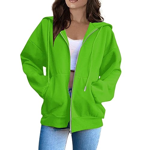 Fliesjacke Damen Warm,Y2K Loose Pullover Kleidung Frauen Männer Full Zip Hoodie Langarm Hoodie Oversized Sweatshirt Gothic Harajuku Streetwear Kleidung,Vintage Hoodie,Grün,3XL von Generic