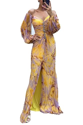 Fließend Langarm One Shoulder Floral Tulle Kleid 2024 Sweetheart 3D Blumen Abend Partykleider mit Schlitz von Generic