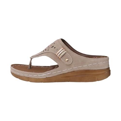 Flip-Flops Damen 37 Flip Flops Pantoffeln Strand offene Zehe Sandale 2025 Mode Schuhe Sommer Damen Slipper Slipper Sandalen Vintage Plateauform günstig, beige, 38 EU von Generic