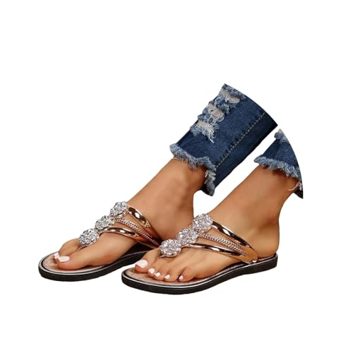 Flip Flops Damen Elegant Zehentrenner mit Glitzer Strass Sommer Schlappen Lässige Flache Sandals Schuhe Slippers Boho Sandaletten Hausschuhe Flip-Flops Leicht Bequem Sommerschuhe Freizeitschuhe von Generic