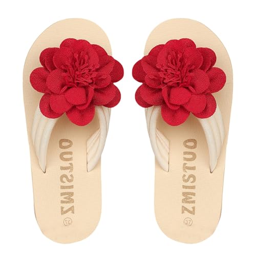 Flip Flops Damen Elegant mit Blumen Zehentrenner Sandalen Bequem & Weich Flipflops Sommer Leicht Rutschfest Zehensandalen Pantoffeln Boho Schlapfen Pantoletten Sommerschuhe Strandschuhe von Generic