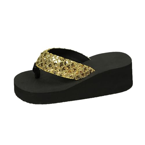 Flip Flops Damen Glitzer Strass - Zehensandalen Plateau Pantoletten Offene Zehe Stransandalen Keilabsatz Sandaletten Zehentrenner Keilsandalen Boho Sommerschuhe Leicht Bequem Hausschuhe von Generic