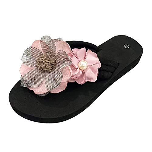 Flip Flops Damen Mit Blumen 37-42：Strandschuhe Damen Atmungsaktive Hausschuhe Leicht Slipper Elegant Pantoffeln Weiche Badelatschen Bequemer Schlappen Modische Flachesandalen Mit Blumen Freizeitsandal von Generic