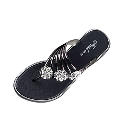 Flip-Flops für Frauen Applikationen Glitter Breite Breite Yoga-𝗠atte Bequeme Thong Flache Sandalen rutschfeste Nette Temperament Pantoffel für 𝐒ommer Kleid Strand Pool Wandern Abend (Black, 39) von Generic