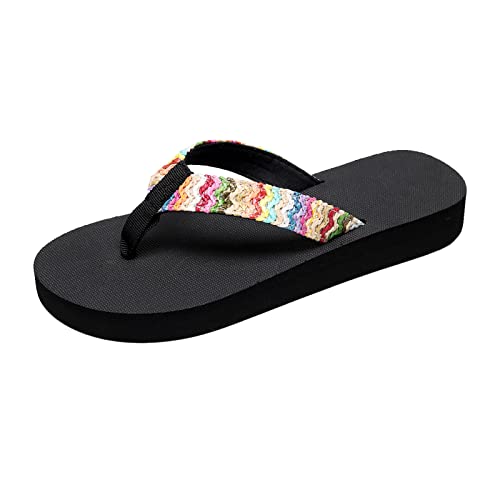 Flip Flops für Frauen Flat Yoga Mat Bunte geflochtene T-Strap Clip Zehe Sandalen Strand Casual Open Toe Anti-Rutschschutz weiche Sohlen Thong Pantoffeln für Innen- und 𝐒ommer (Black, 40) von Generic
