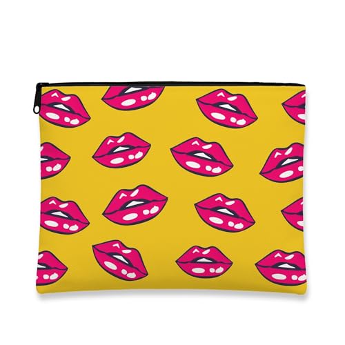 Flippige Make-up-Tasche, Pfirsichlippen, Grafik-Kosmetik-Reisetasche für Damen, tragbare kleine Canvas-Reißverschluss-Organizer, für Festivals, gelb, 7x9 Inch von Generic
