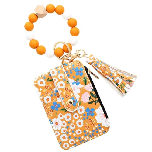 Flower Wallet Purse - Keychain Wristlet Wallet with Folded Edge | Lovely Faux Leather Small Credit Card Holder | Silicone Bracelet Wallets for ID and Keys | Floral Aesthetic Card Holder for Women von Generic