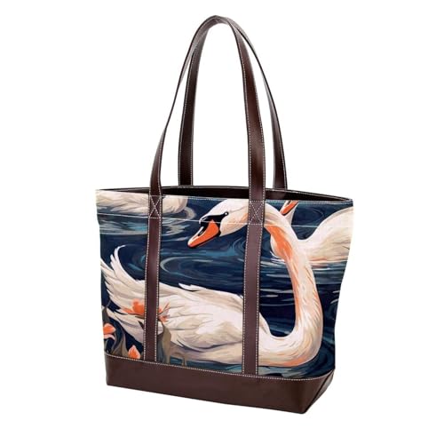 Flowers and Swans-1541 Modische Damen-Umhängetasche, aus gewaschenem, strapazierfähigem Leder, mit Tragegriff oben, mit Taschen, Reißverschluss, Mehrfarbig 06, 33.8x12x31cm/13.3x4.7x12.2 in von Generic