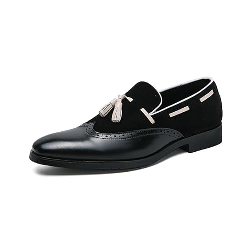 Formale Oxford-Schuhe for Herren for Hineinschlüpfen, quadratisch, brüniert, Flügelspitze, zweifarbig, mit Quaste, Bootsschuhe, niedriger Schaft, Blockabsatz, Gummisohle, lässig (Color : Schwarz, SI von Generic