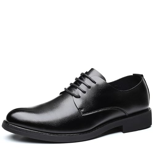 Formelle Abendschuhe for Herren, Schnürschuhe, einfarbig, runde Zehenpartie, Derby-Schuhe aus veganem Leder, niedriger Blockabsatz, rutschfeste Gummisohle, Rutschfester Abschlussball(40 EU) von Generic