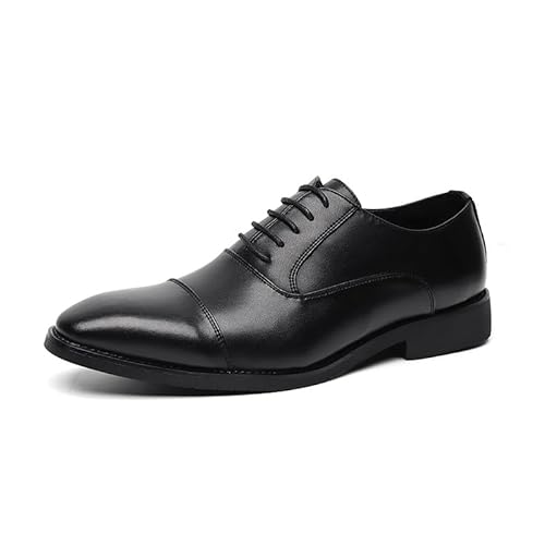 Formelle Abendschuhe for Herren, Schnürschuhe, runde, brünierte Zehenpartie, Cap-Toe-Derby-Schuhe aus Leder, rutschfeste Gummisohle, rutschfeste Partyschuhe(Schwarz,43 EU) von Generic