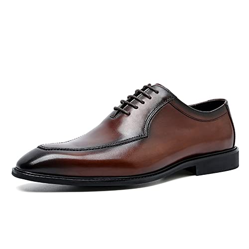 Formelle Abendschuhe for Herren, Schnürschuhe mit Schürzenspitze, quadratische Zehenpartie, Rindsleder, rutschfest, Blockabsatz, niedriger Abschlussball(Coffe,43 EU) von Generic
