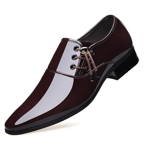 Formelle Oxford-Schuhe for Herren, Schnürschuhe, Spitze Zehenpartie, veganes Leder, glänzende Schuhe, rutschfest, niedrige Oberseite, Gummisohle, Blockabsatz, Party(Braun,37 EU) von Generic