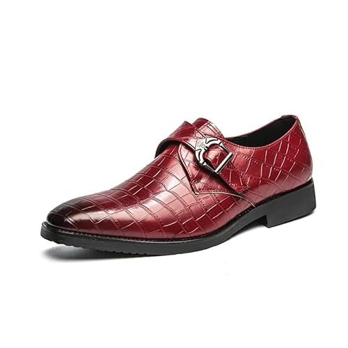 Formelle Oxford-Schuhe for Herren, for Hineinschlüpfen, runde Zehenpartie, kariert, geprägt, Mönchsriemen, rutschfeste Gummisohle, niedrige Oberseite, lässig(rot,42 EU) von Generic