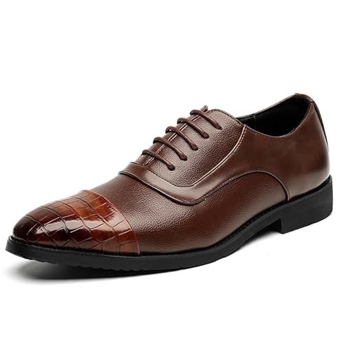 Formelle Schuhe for Herren, Schnürschuhe, Spitze Zehenpartie, PU-Leder, Patchwork, Oxford-Schuhe, Blockabsatz, Gummisohle, rutschfest(Braun,42 EU) von Generic