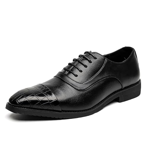 Formelle Schuhe for Herren, Schnürschuhe, Spitze Zehenpartie, PU-Leder, Patchwork, Oxford-Schuhe, Blockabsatz, Gummisohle, rutschfest(Schwarz,40 EU) von Generic