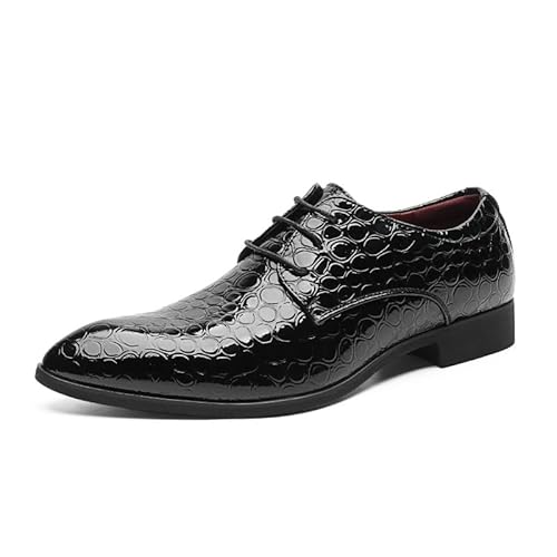 Formelle Schuhe for Herren, Schnürschuhe, Spitze Zehenpartie, PU-Leder, Steinmuster, Derby-Schuhe, widerstandsfähig, rutschfest, Blockabsatz(Schwarz,47 EU) von Generic