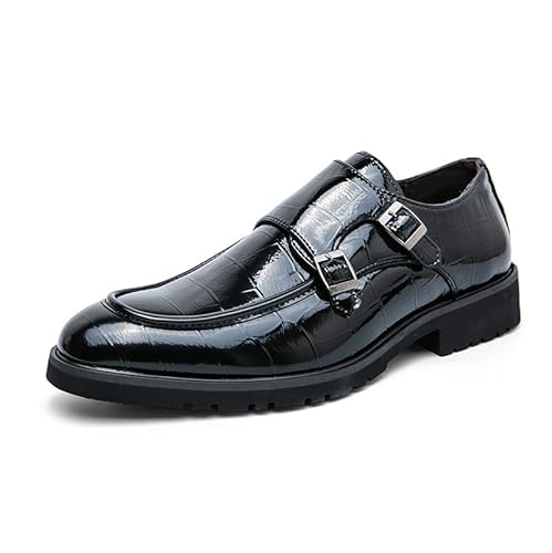 Formelle Schuhe for Herren for Hineinschlüpfen mit runder Zehenpartie aus PU-Leder mit Schürzenzehe und doppeltem Mönchsriemen, rutschfeste Gummisohle, rutschfestes Gehen (Color : Schwarz, Size : 46 von Generic