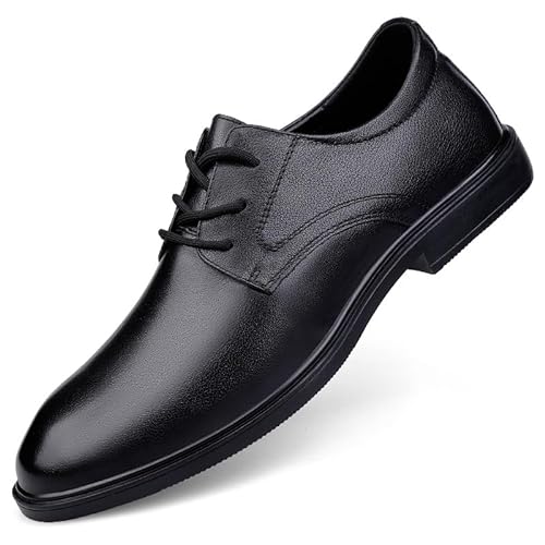 Formelle Schuhe for Männer Schnürschuhe Runde Zehen Leder Derby Schuhe rutschfeste Gummisohle Blockabsatz Rutschfester Abschlussball(Color:Schwarz,Size:38 EU) von Generic