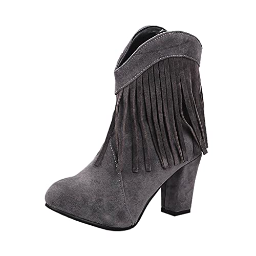 Fransen Stiefel Damen Stiefeletten Veloursleder Niedrige Absätze Rom Plateau Ankle Boots Knöchelstiefel Winter Schlupfstiefel Schuhe Round Toe Short Flat mit Schnalle,Schwarz von Generic