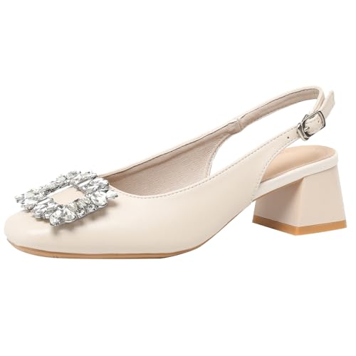 Französische Ledersandalen 4.5cm Blockabsatz Mit Kristallverzierter Quadratkappe rutschfeste Sohle Größen 34-43,Apricot,37 EU Französische Ledersandalen 4.5cm Blockabsatz Mit Kristallverzierter Quadratkappe rutschfeste Sohle Größen 34-43,Apricot,37 EU von Generic