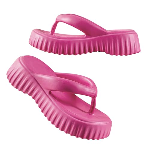 Frau Net rot erhöht Flip-Flops mit dickem Boden im Sommer draußen und trägt einen weichen Boden, tritt auf Sense-Clip-Füße, Stollen-Sandalen-Hausschuhe Orthopädisches Schuhe Damen Frau (Hot Pink, 36) von Generic