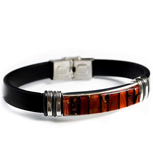 Frauen, Männer, Unisex Schmuck, Handgefertigtes Mosaik-Armband aus Baltischem Bernstein mit Kunstlederband, Edelstahlverschluss, Verstellbar (Schwarz Kirsche) von Generic