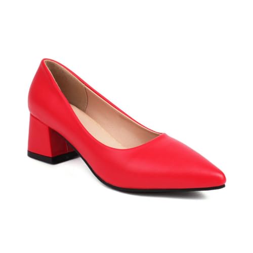Frauen 5Cm Blockabsatz Für Hochzeiten Spitze Spitze Braut Pumps Slip - Auf Formellen Anzugschuhen,Rot,40 EU von Generic