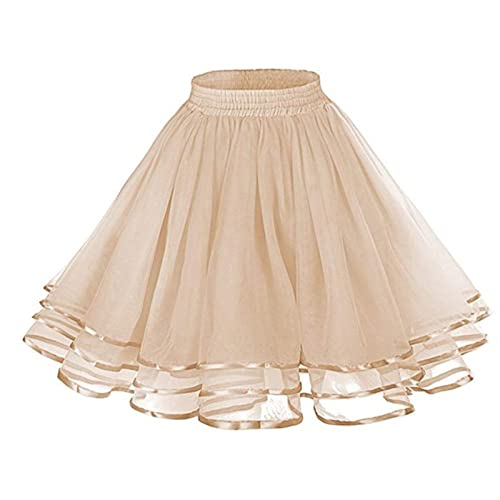 Frauen A-Linie Retro Rock Ausgestellter Hohe Taille Tutu Rock Damen Tüllrock 50er Rockabilly Petticoat Unterrock Kleid Reifrock Vintage Underskirt Tanzkleid Ballkleid Festliche (X01-Khaki, One Size) von Generic