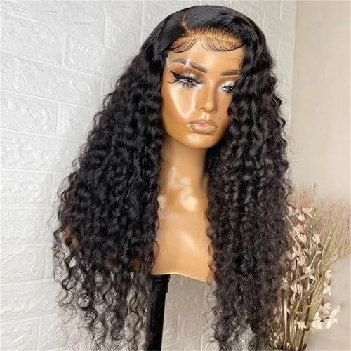 Frauen Balck 26 Zoll 180 Dichte Weiche Leimlose Verworrene Lockige Lange Tiefe Spitzenfrontperücken black 22INCHES von Generic